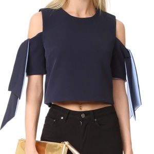 MILLY Ansley Cold-Shoulder Tie-Sleeve Crop Top